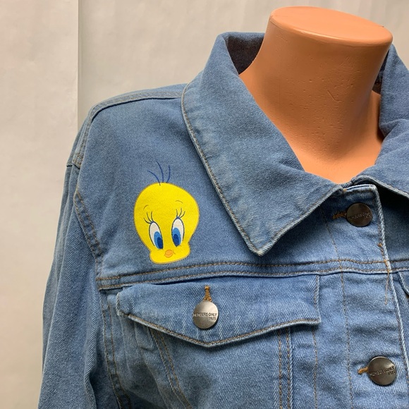 Looney Tunes Adult's Members Only Jean Jacket Sylvester tweety bird cropped 2X - Picture 9 of 16